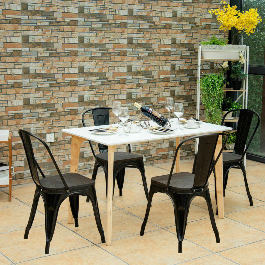 18 Inch Height Set of 4 Stackable Style Metal Wood Dining Chair-Black - Image 3