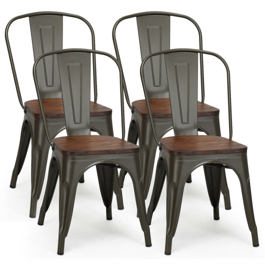 18 Inch Height Set of 4 Stackable Style Metal Wood Dining Chair-Dark Green - Image 3
