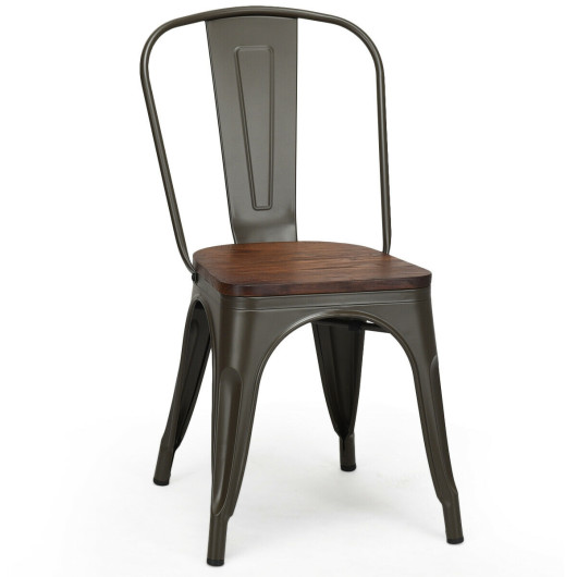 18 Inch Height Set of 4 Stackable Style Metal Wood Dining Chair-Dark Green - Image 2