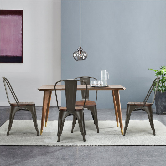 18 Inch Height Set of 4 Stackable Style Metal Wood Dining Chair-Dark Green - Image 4