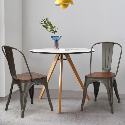 18 Inch Height Set of 4 Stackable Style Metal Wood Dining Chair-Dark Green - Image 6