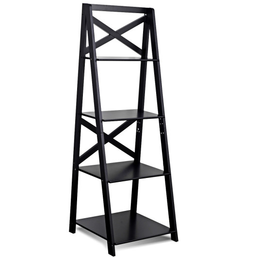 4-Tier Leaning Free Standing Ladder Shelf Bookcase - Image 4