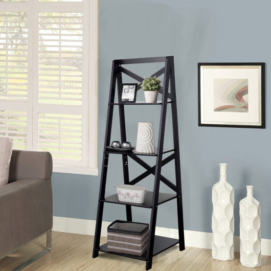 4-Tier Leaning Free Standing Ladder Shelf Bookcase - Image 5