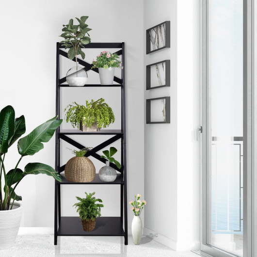 4-Tier Leaning Free Standing Ladder Shelf Bookcase - Image 6