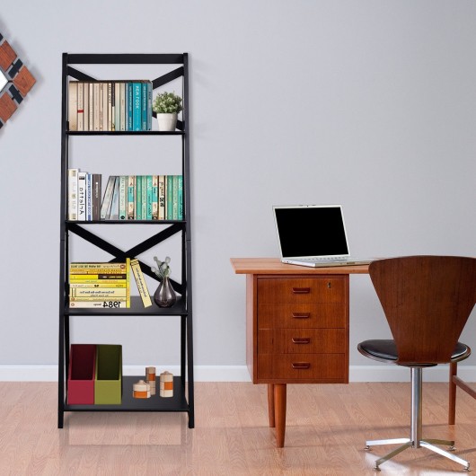 4-Tier Leaning Free Standing Ladder Shelf Bookcase - Image 3