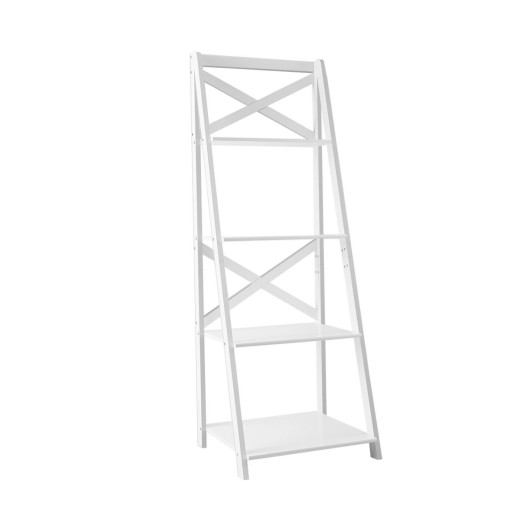 4-tier Leaning Free Standing Ladder Shelf Bookcase-White - Image 4
