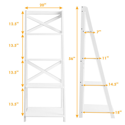4-tier Leaning Free Standing Ladder Shelf Bookcase-White - Image 5