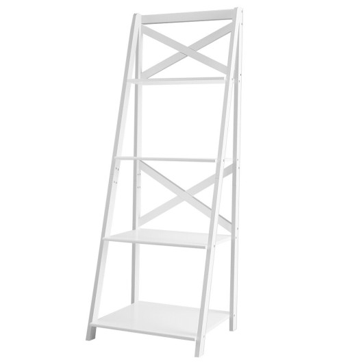 4-tier Leaning Free Standing Ladder Shelf Bookcase-White - Image 6