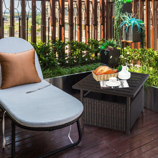Outdoor Patio Rattan Wicker Steel Side Deck Table - Image 3