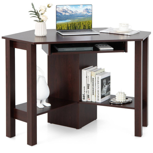 Wooden Study Computer Corner Desk with Drawer-Coffee - Image 6