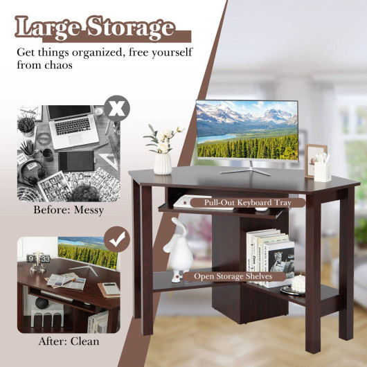 Wooden Study Computer Corner Desk with Drawer-Coffee - Image 5