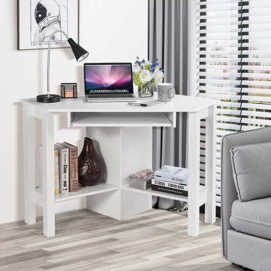Wooden Study Computer Corner Desk with Drawer-White - Image 3