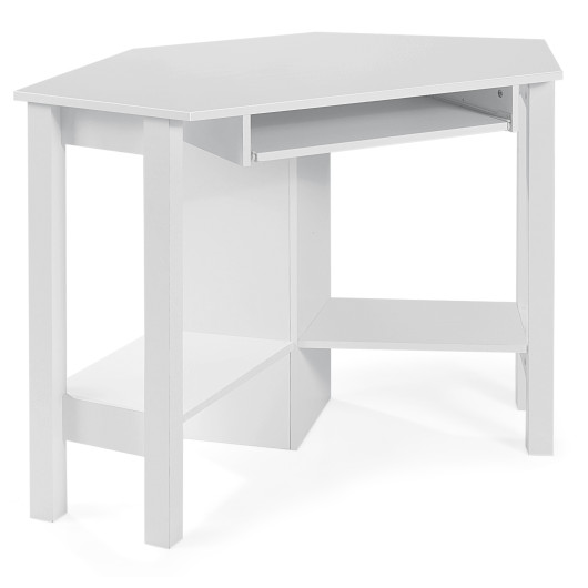 Wooden Study Computer Corner Desk with Drawer-White - Image 4