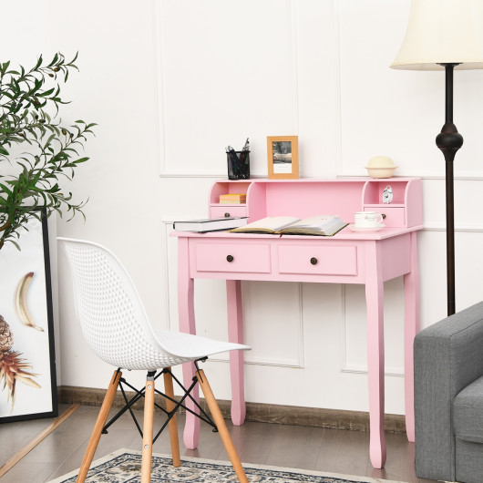 Removable Floating Organizer 2-Tier Mission Home Computer Vanity Desk-Pink - Image 2