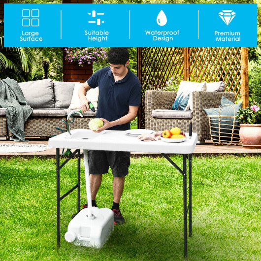 Folding Cleaning Sink Faucet Cutting Camping Table with Sprayer - Image 2