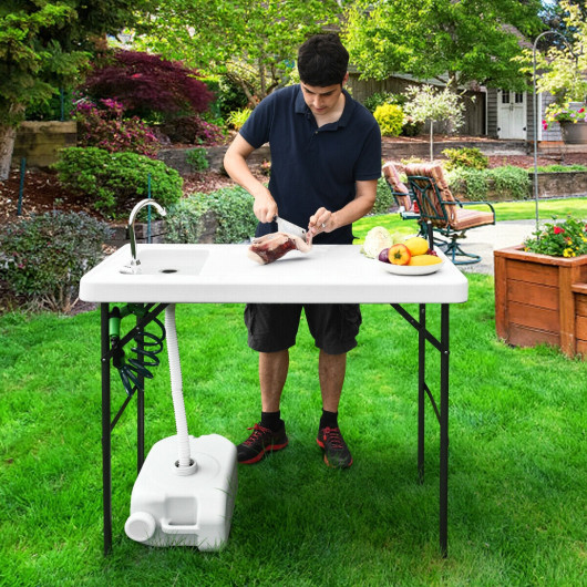 Folding Cleaning Sink Faucet Cutting Camping Table with Sprayer - Image 3