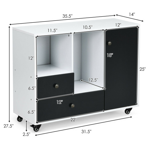 Lateral Mobile Filing Cabinet with 2 Drawers-Black - Image 5