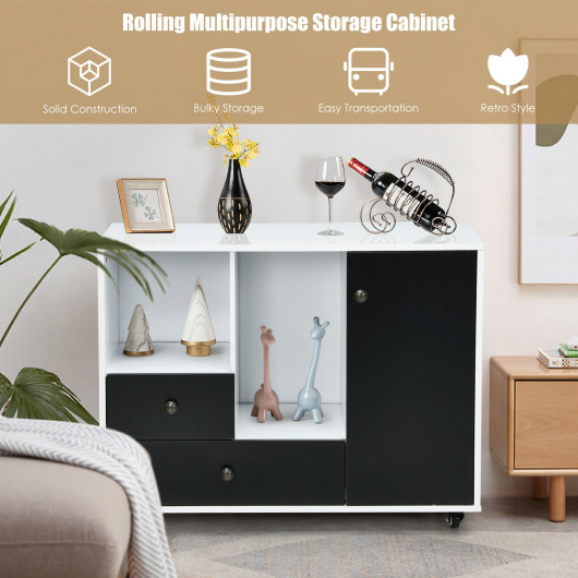 Lateral Mobile Filing Cabinet with 2 Drawers-Black - Image 4