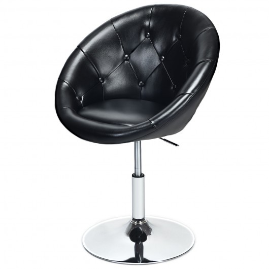1 Piece Modern Adjustable Swivel Round PU Leather Chair-Black - Image 4