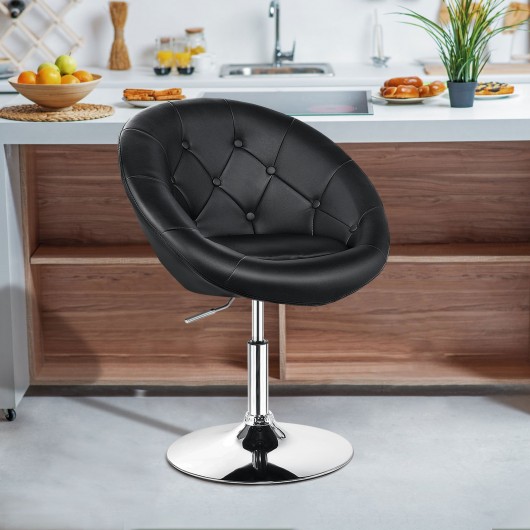 1 Piece Modern Adjustable Swivel Round PU Leather Chair-Black - Image 6