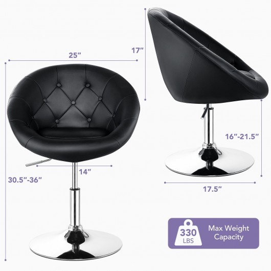 1 Piece Modern Adjustable Swivel Round PU Leather Chair-Black - Image 5