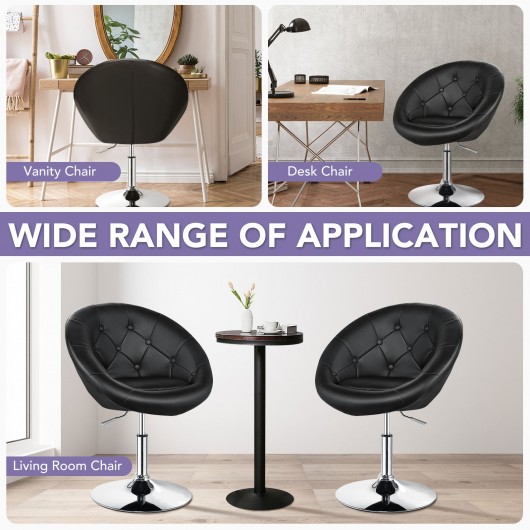 1 Piece Modern Adjustable Swivel Round PU Leather Chair-Black - Image 2