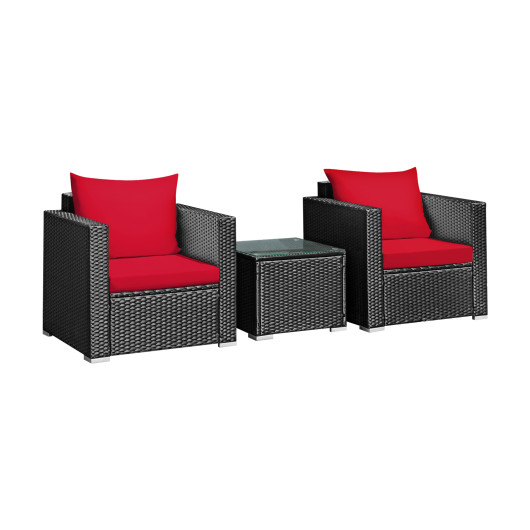 3 Pieces Patio Wicker Conversation Setwith Cushion-Red