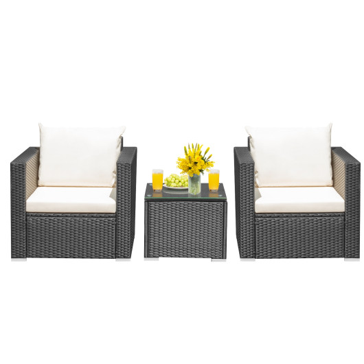 3 Pieces Patio Wicker Conversation Setwith Cushion-White - Image 2