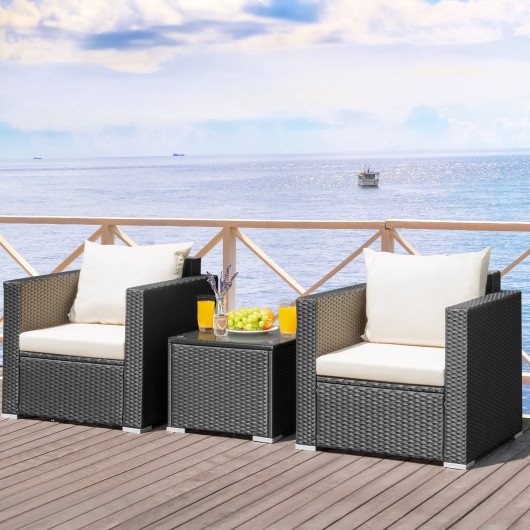 3 Pieces Patio Wicker Conversation Setwith Cushion-White - Image 6