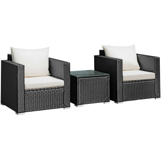 3 Pieces Patio Wicker Conversation Setwith Cushion-White - Image 4