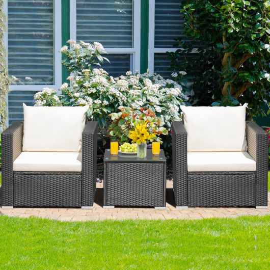3 Pieces Patio Wicker Conversation Setwith Cushion-White - Image 5