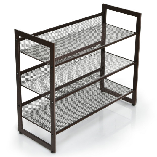 2-3-4 Tiers Flat and Slant Metal Shoe Rack for Entryway Hallway-3-Tier