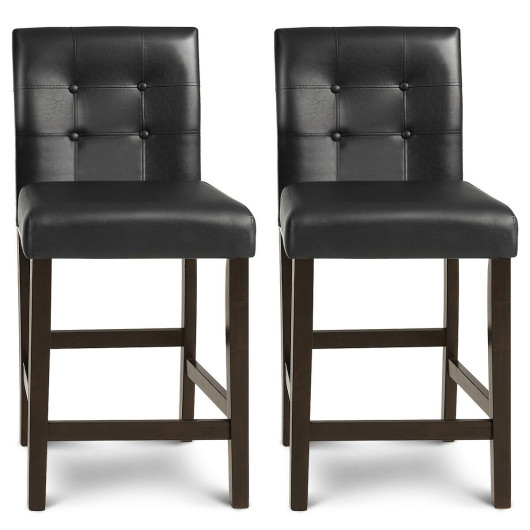 Set of 2 PVC Leather Bar Stools with Solid Wood Legs - Image 4
