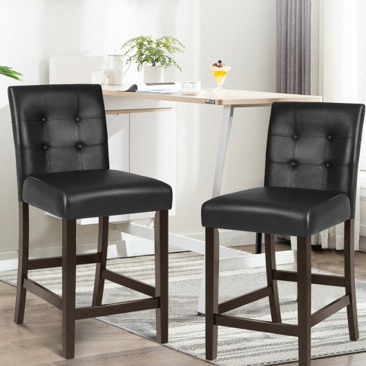 Set of 2 PVC Leather Bar Stools with Solid Wood Legs - Image 3