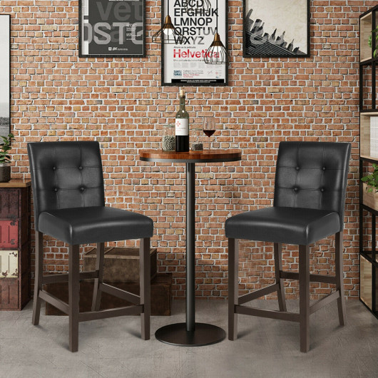 Set of 2 PVC Leather Bar Stools with Solid Wood Legs - Image 6