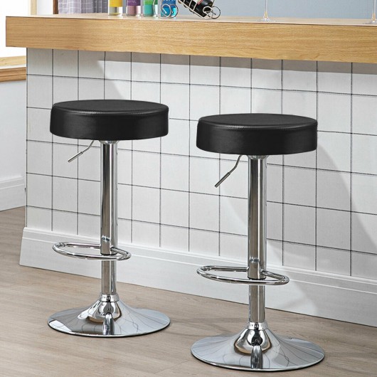 1 PC Round Bar Stool Adjustable Swivel Pub Chair-Black - Image 2