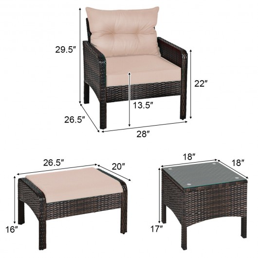5 Pcs Patio Rattan Wicker Sofa Furniture Set - Image 4