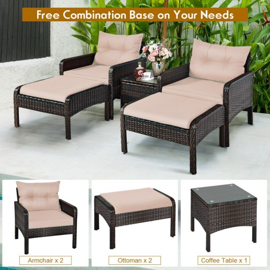 5 Pcs Patio Rattan Wicker Sofa Furniture Set - Image 3