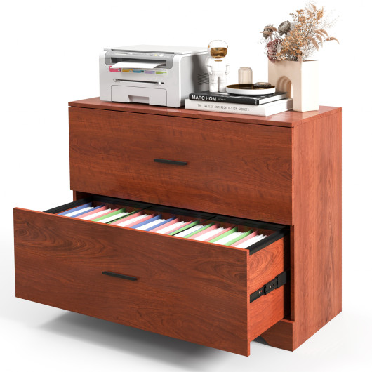 2-Drawer Lateral File Cabinet with Adjustable Bars for Home and Office-Walnut - Image 2