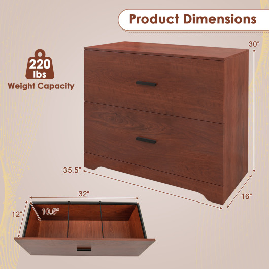 2-Drawer Lateral File Cabinet with Adjustable Bars for Home and Office-Walnut - Image 4