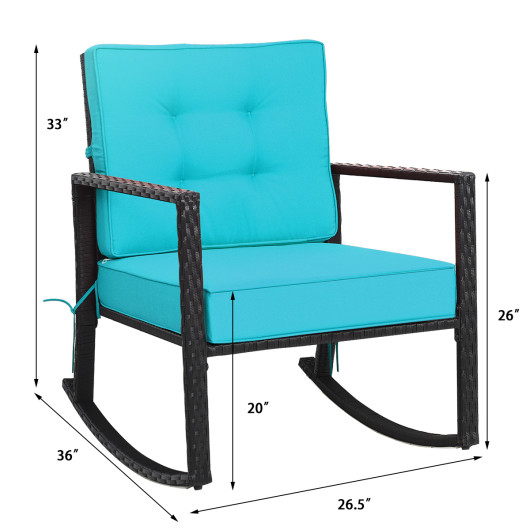 Patio Rattan Rocker Outdoor Glider Rocking Chair Cushion Lawn-Turquoise - Image 6