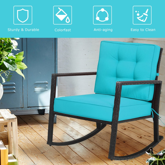 Patio Rattan Rocker Outdoor Glider Rocking Chair Cushion Lawn-Turquoise - Image 5