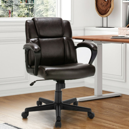 Adjustable Leather Executive Office Chair Computer Desk Chair with Armrest - Image 2