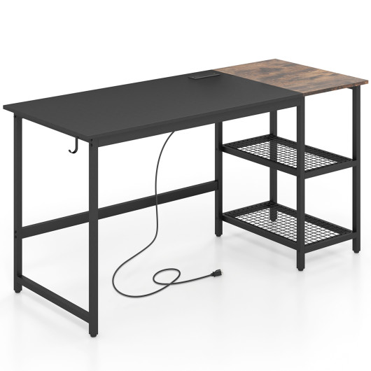 59 Inch Home Office Computer Desk with Removable Storage Shelves-Black - Image 2