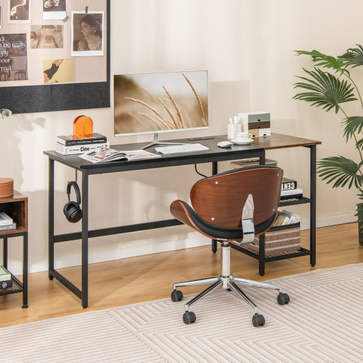 59 Inch Home Office Computer Desk with Removable Storage Shelves-Black - Image 3