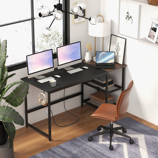 59 Inch Home Office Computer Desk with Removable Storage Shelves-Black - Image 5