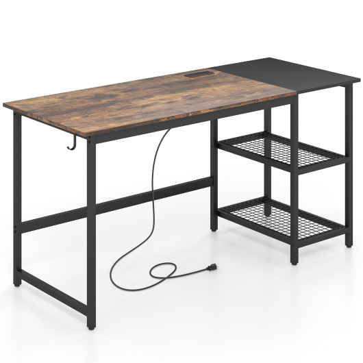 59 Inch Home Office Computer Desk with Removable Storage Shelves-Rustic Brown - Image 5