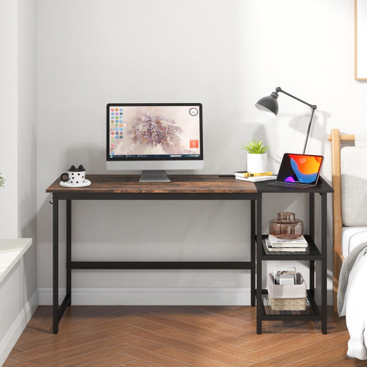 59 Inch Home Office Computer Desk with Removable Storage Shelves-Rustic Brown - Image 4