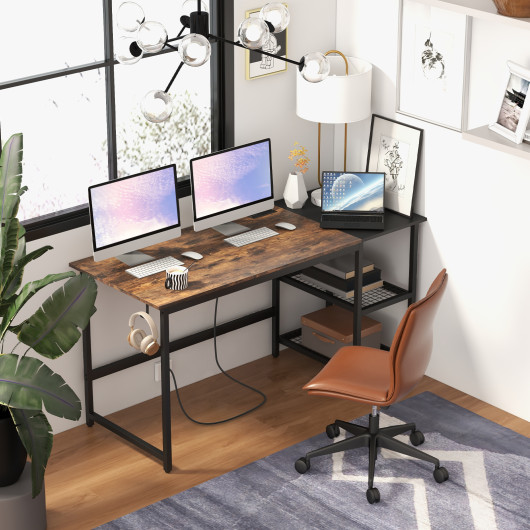 59 Inch Home Office Computer Desk with Removable Storage Shelves-Rustic Brown - Image 6