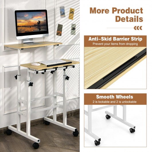 Height Adjustable Mobile Standing Desk with rolling wheels for office and home-Natural - Image 4